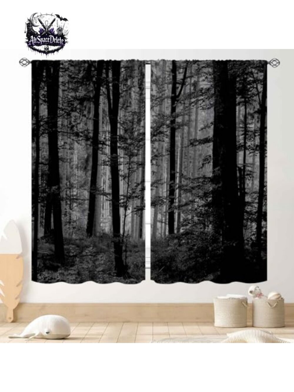 Forest Curtains Gothic Natural Scenery Fantasy Dark Misty Forest Window Panels